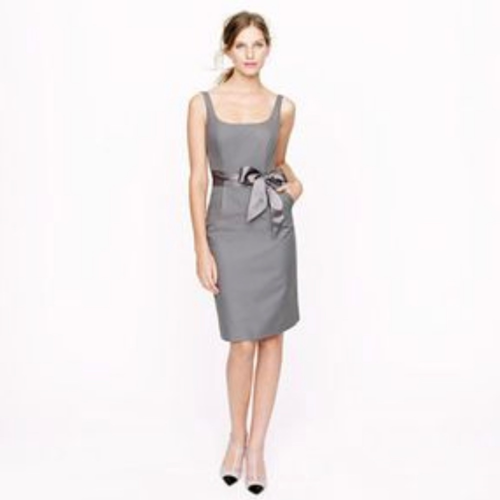 NWT 0P JCREW Dress Grey Xs Silk Cotton Taffeta Classic Bridesmaid Formal Womens